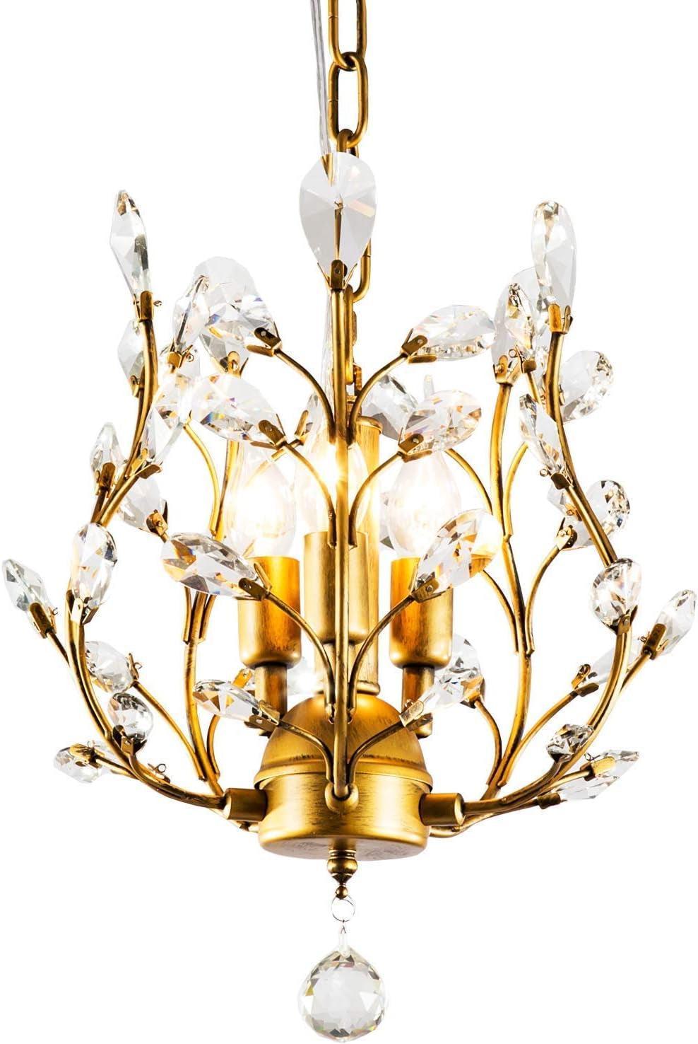 Gold Three Light Crystal Chandelier Ceiling Fixture-0