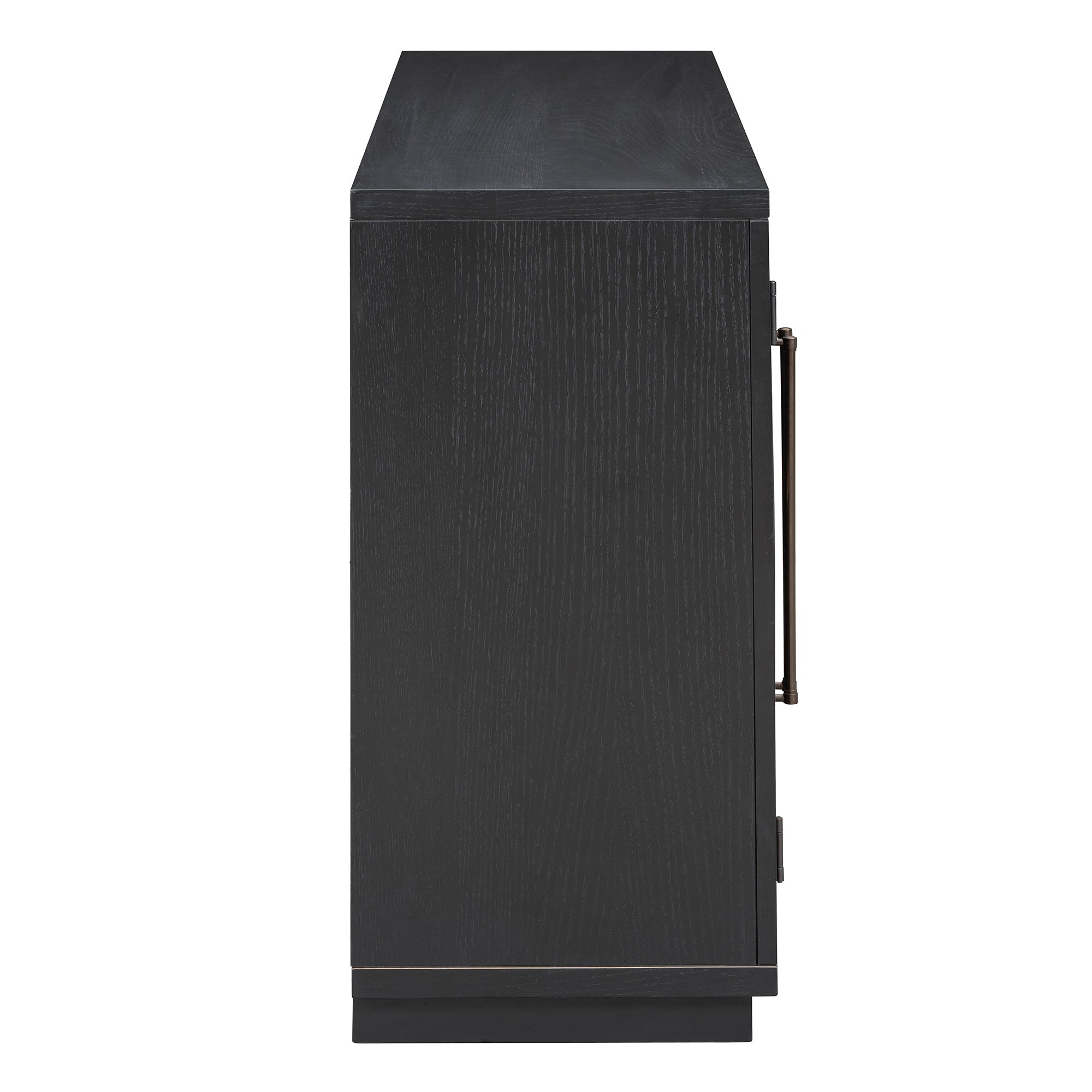 4-Door Large Storage Sideboard Buffet Cabinet with Glass Doors Arched Cabinet (Black)
