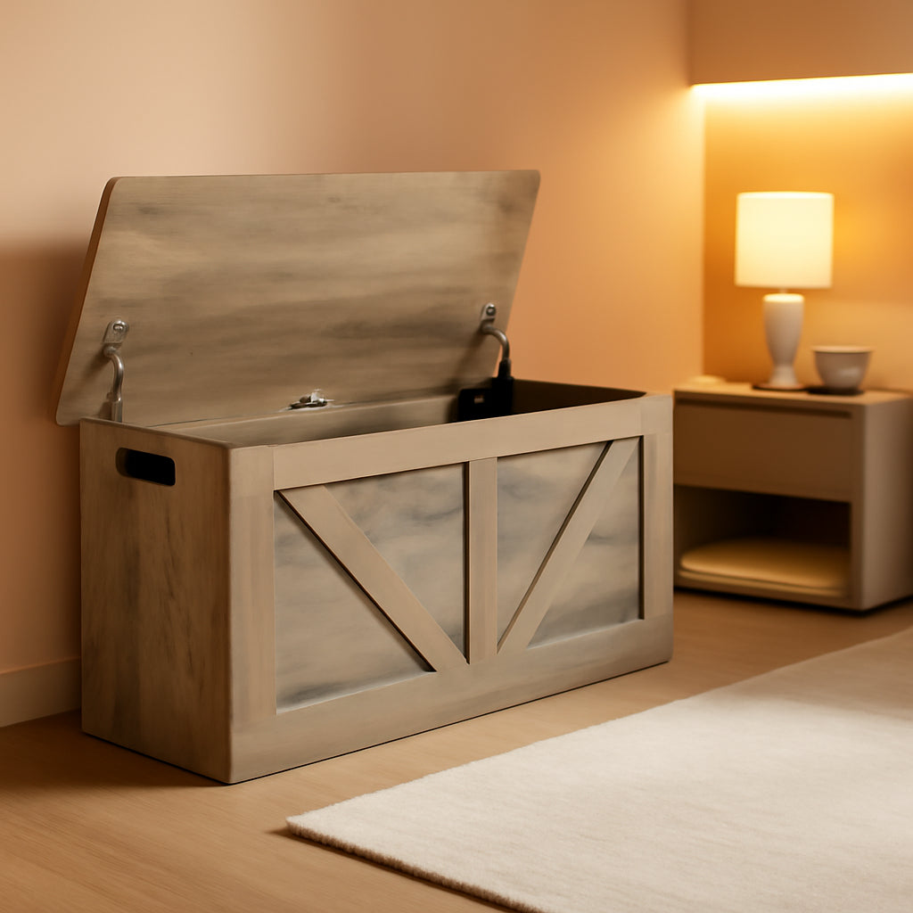 Grey Wooden Entryway Storage Bench Chest With Safety Hinges 39.4 Inch