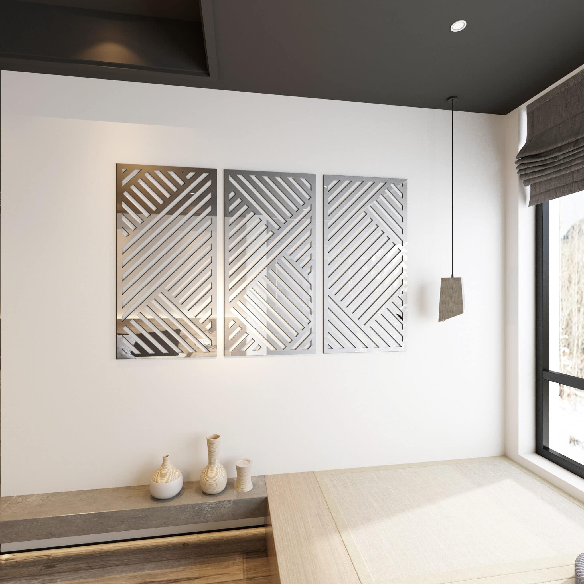 Triptych Geometric Mirror 3D Wall Art - PRHOMZ