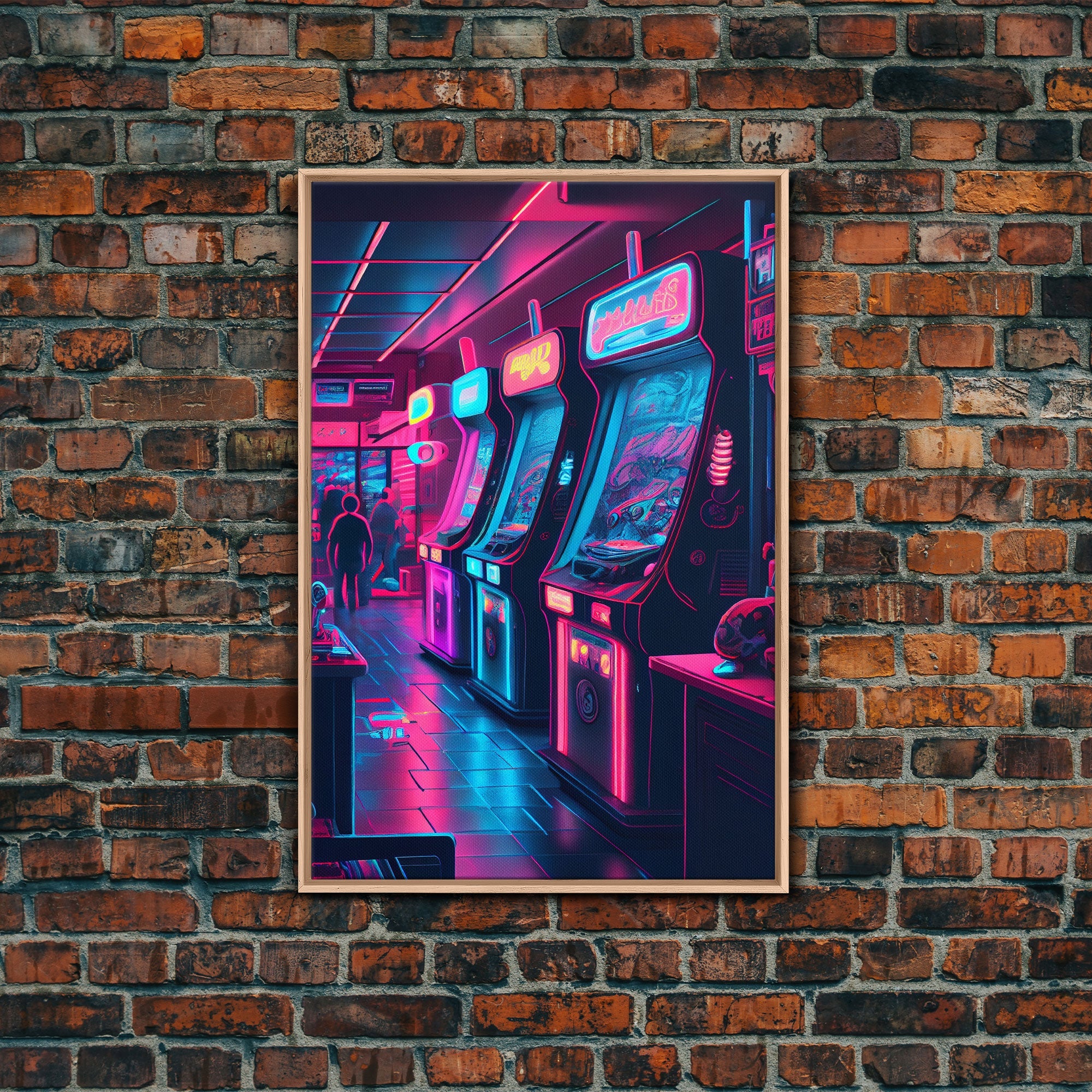 Game Room Decor, Framed Canvas Print, Synthwave Arcade, Boys Room, Gamer Gift, Gaming Wall Art, Video Game Posters, Teen Room