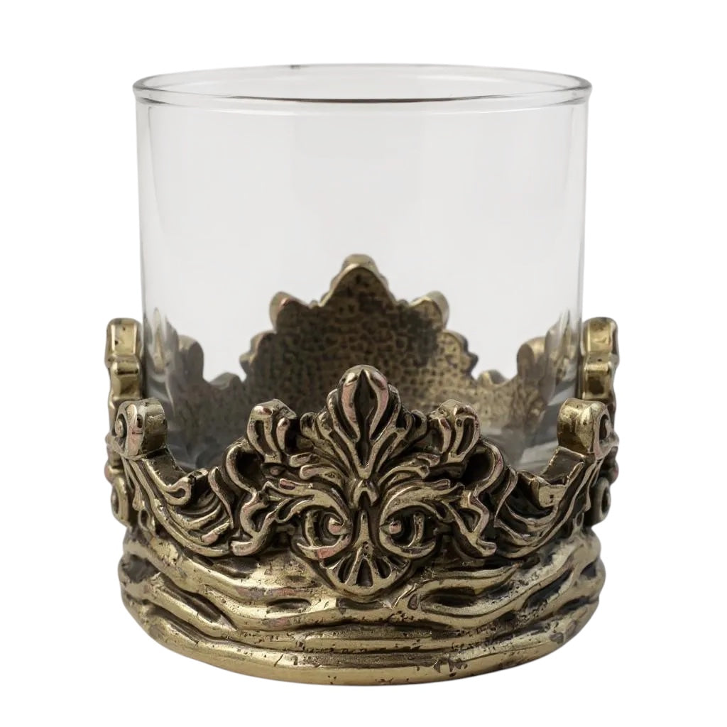 Set of 4 - Intricate Baroque-style Crown Detail Whisky Glasses | Juice Glasses | Statement Barware | Gold, Silver or Antique Finish-2