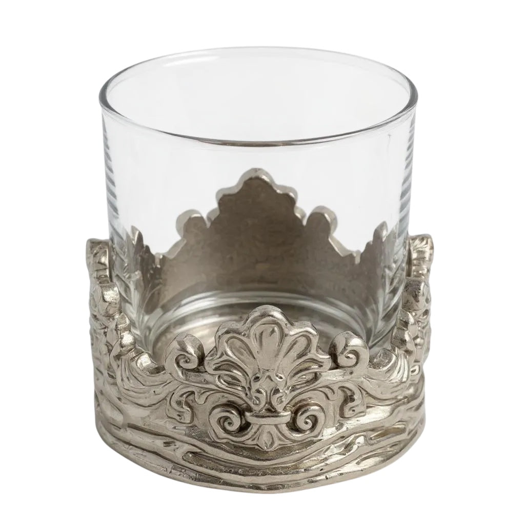 Set of 4 - Intricate Baroque-style Crown Detail Whisky Glasses | Juice Glasses | Statement Barware | Gold, Silver or Antique Finish-5
