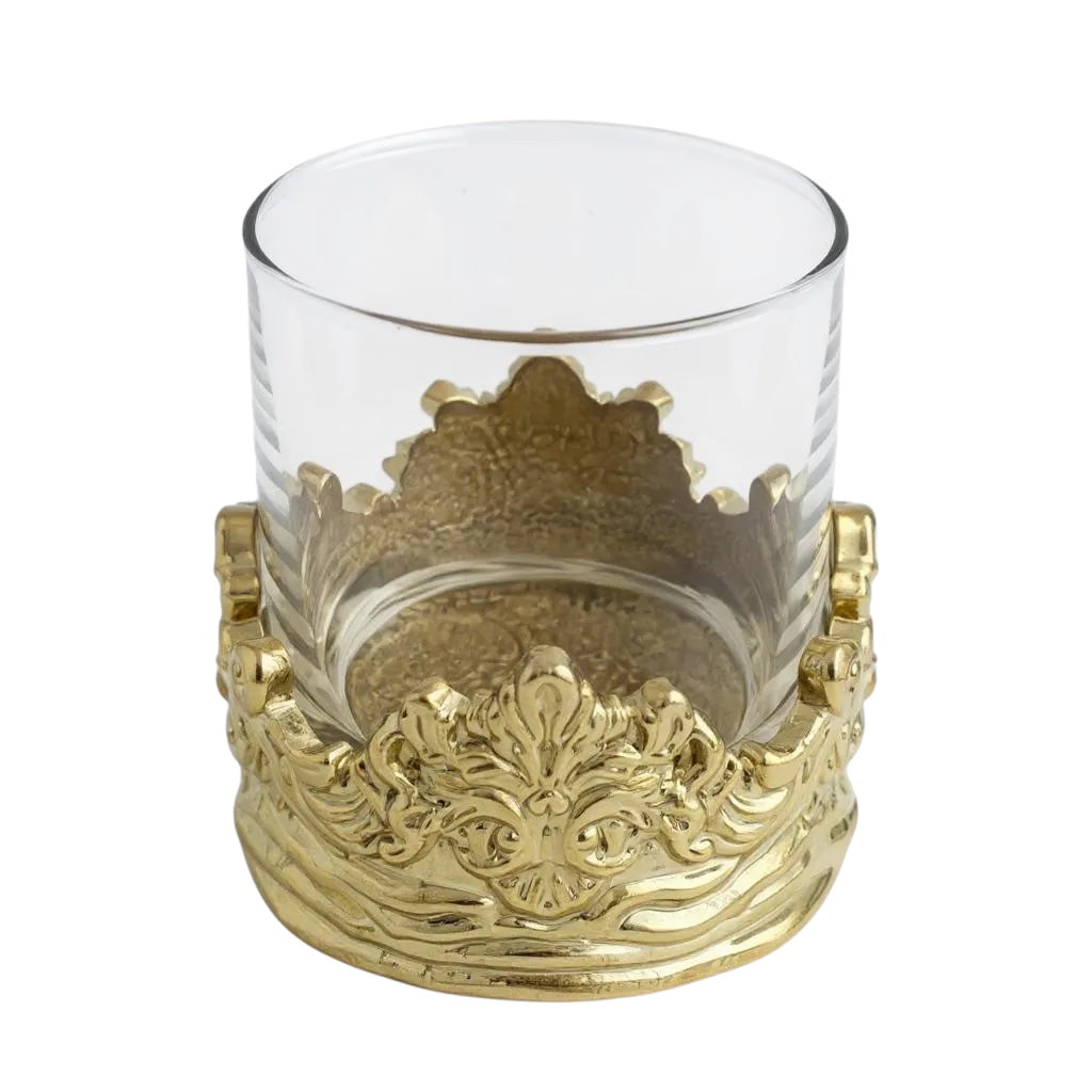 Set of 4 - Intricate Baroque-style Crown Detail Whisky Glasses | Juice Glasses | Statement Barware | Gold, Silver or Antique Finish-0