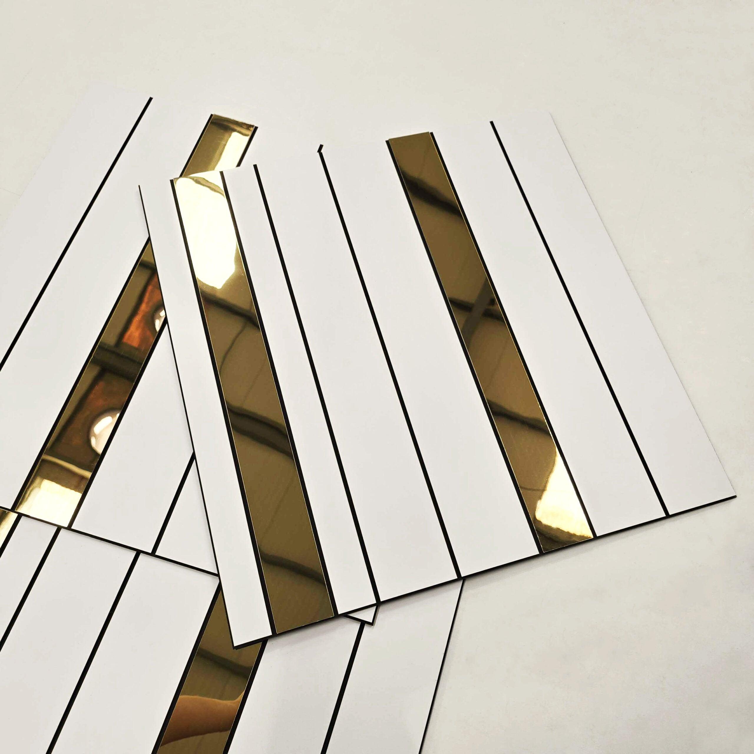 White and Gold Squares 3D Wall Panels - PRHOMZ