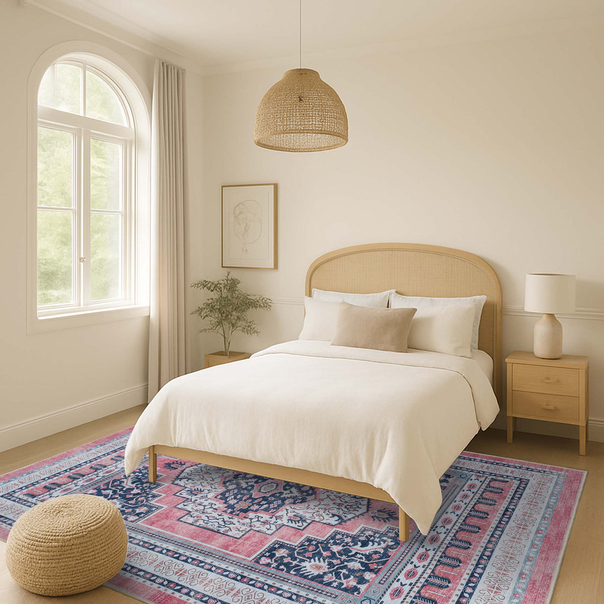 Paulina Pale Pink & Midnight Blue Persian Vintage Rug