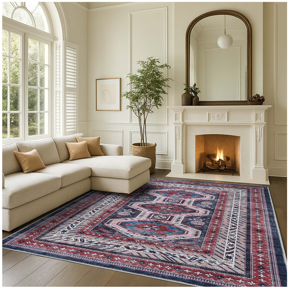 Kazak Vintage Blue Rust Oriental Rug