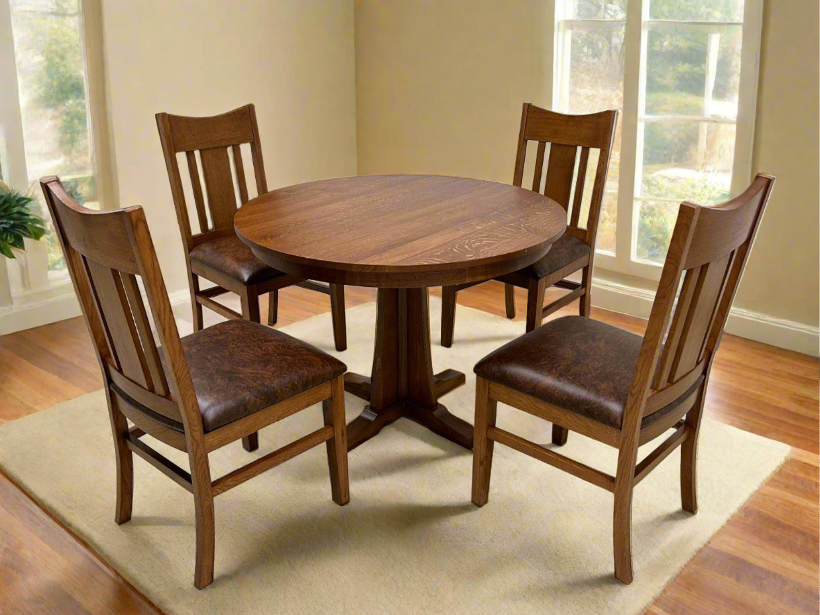Mission Quarter Sawn Oak Round Dining Table Set - 40"