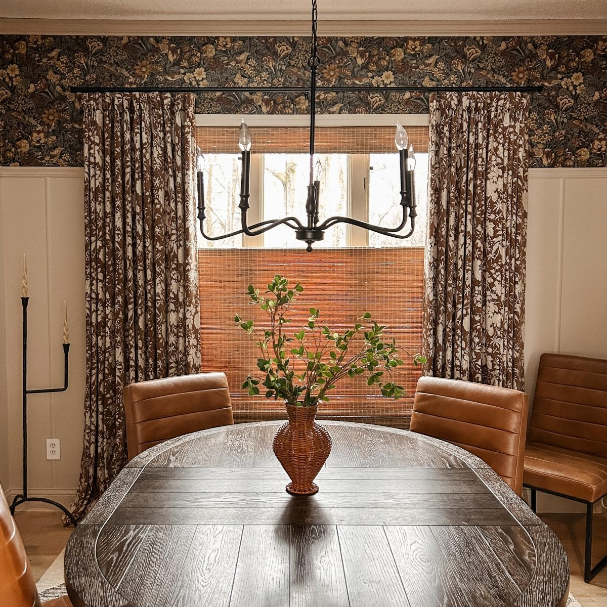 Faiga Vintage Style Brown Floral Jacquard Curtains