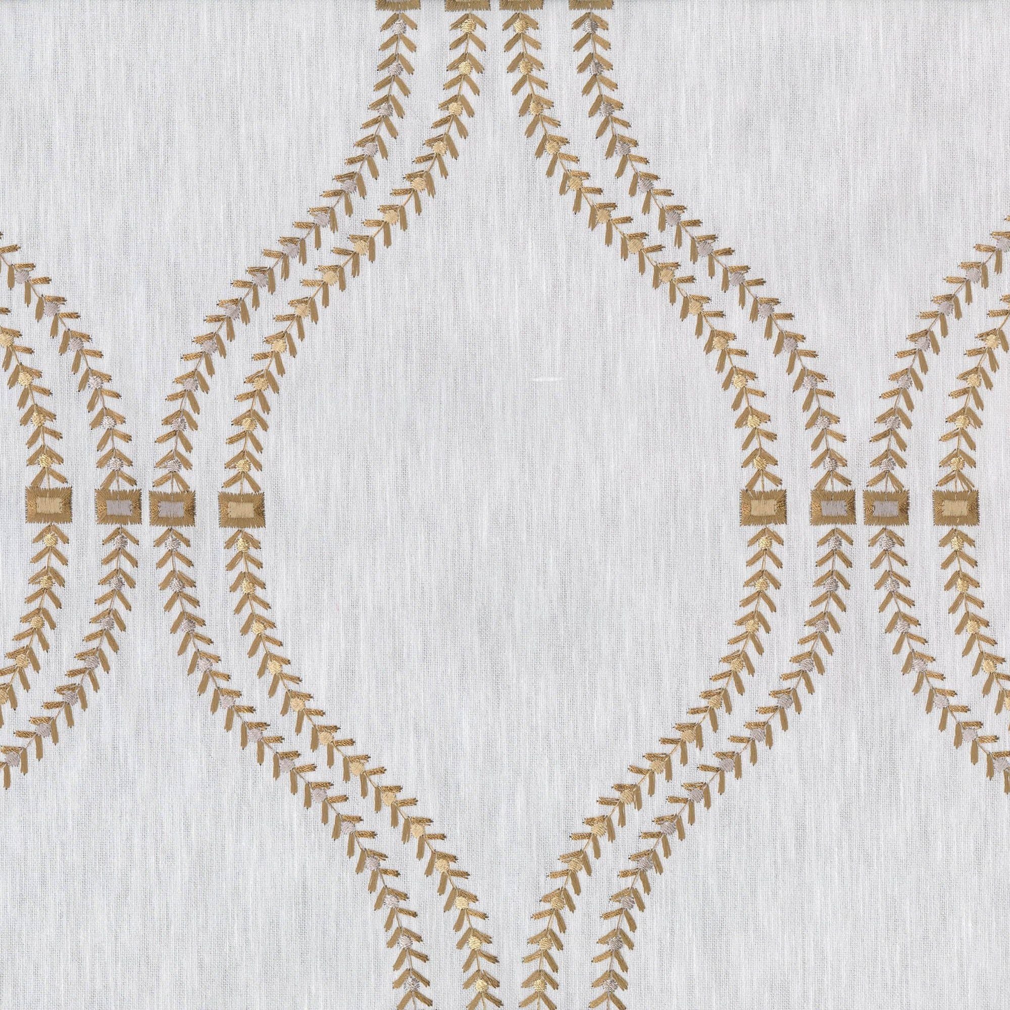 White & Beige Linen Sheer Curtains | Ogee Trellis Embroidery | Custom Sizes & Headings-2