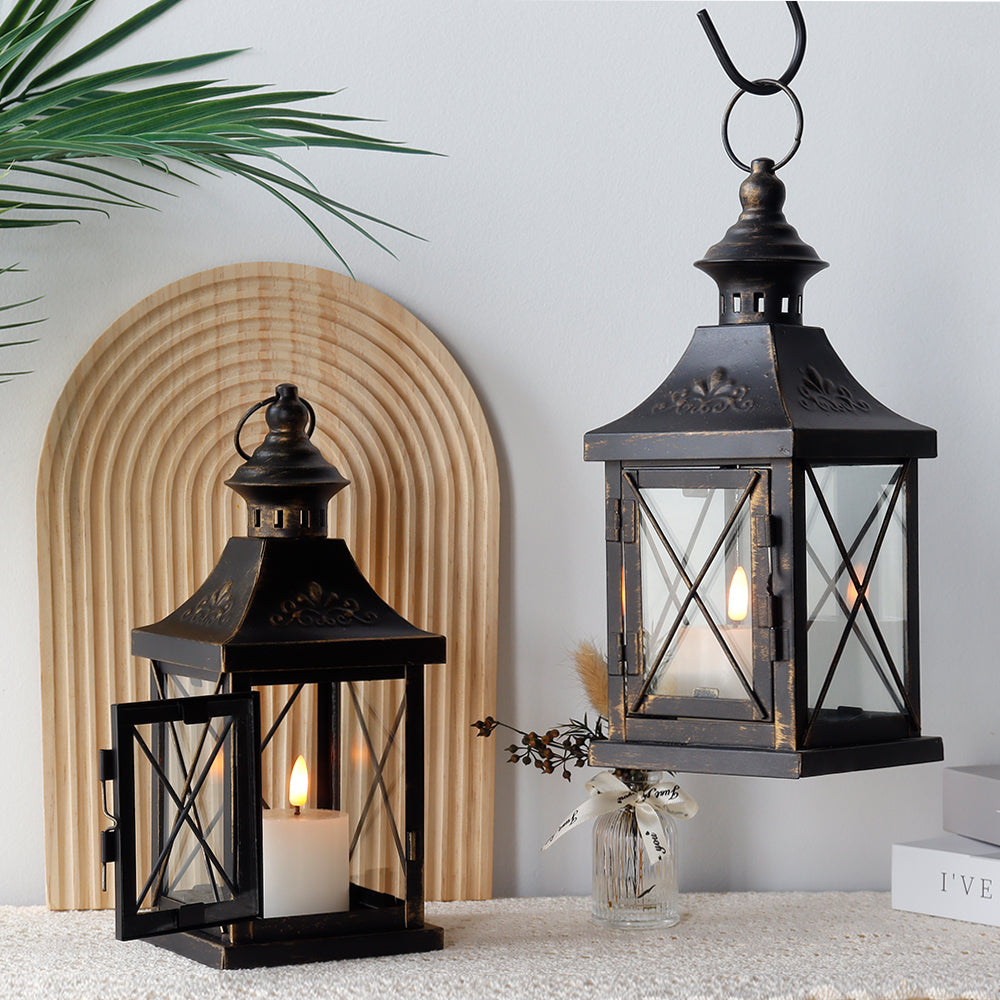 11'' High Metal Decorative Candle Lantern Hanging Candle Holder(Set of 2)-0
