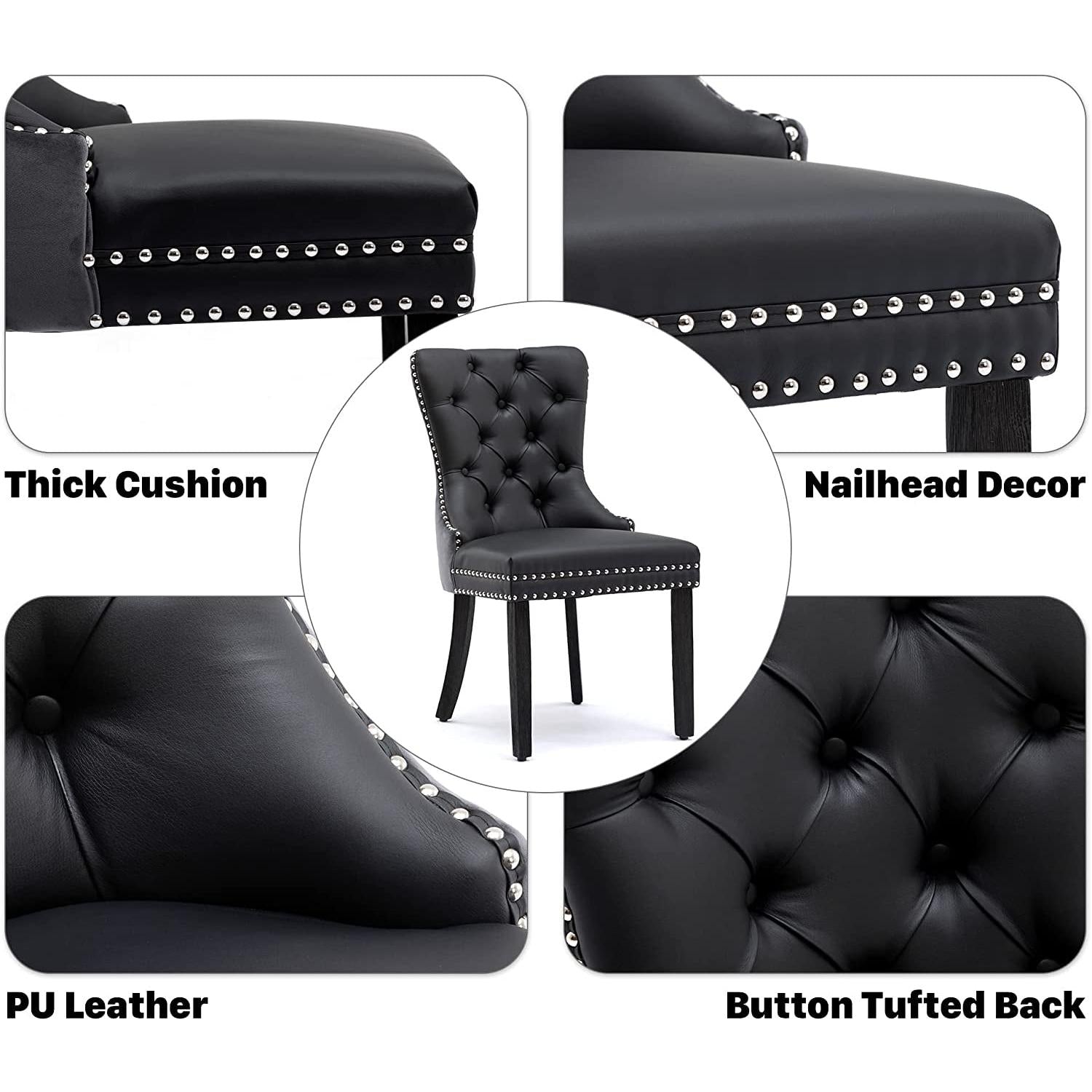 Black And Dark Grey Velvet Dining Chairs Set Of 6 With Nailhead Trim Pull Ring