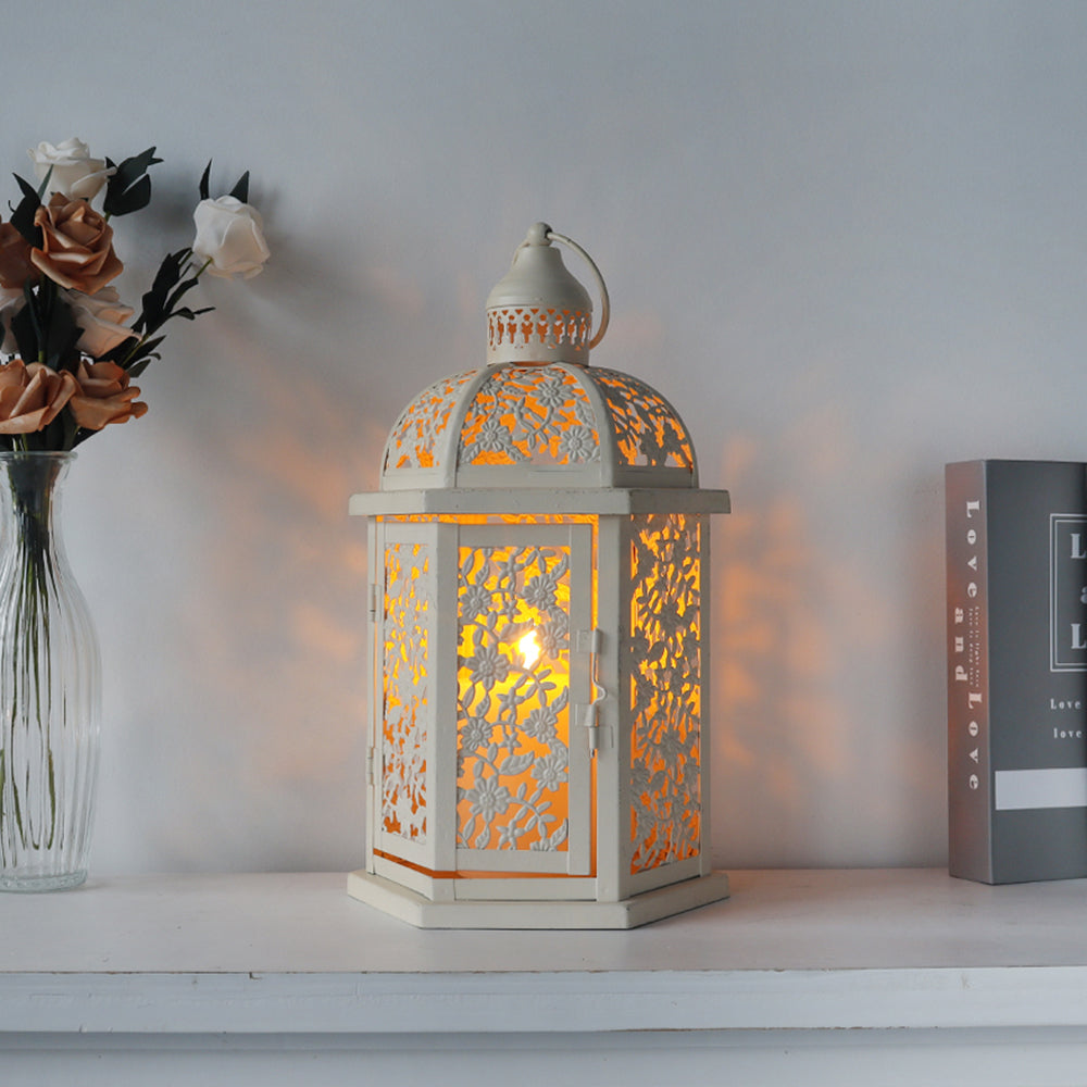 13.5''H Metal Candle Holder Rustic Decorative Lanterns-4