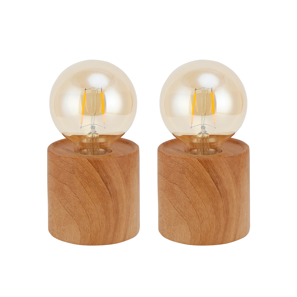 JHY DESIGN Set of 4 Wood Grain Table Lamp 6.5" Tall Cordless Lamp Light with Edison Style Bulb and 6 Hours Timer Battery Operated Lamp Great for Living Room Weddings Parties Patio Indoors Outdoors-4