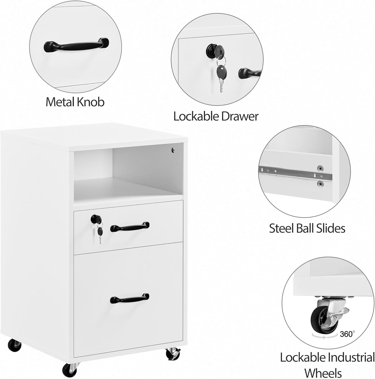 White Vertical File Cabinet With Locking Top Drawer