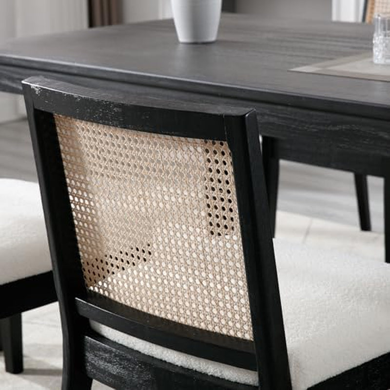Black Rattan Dining Chairs Four Pack Sherpa Upholstered