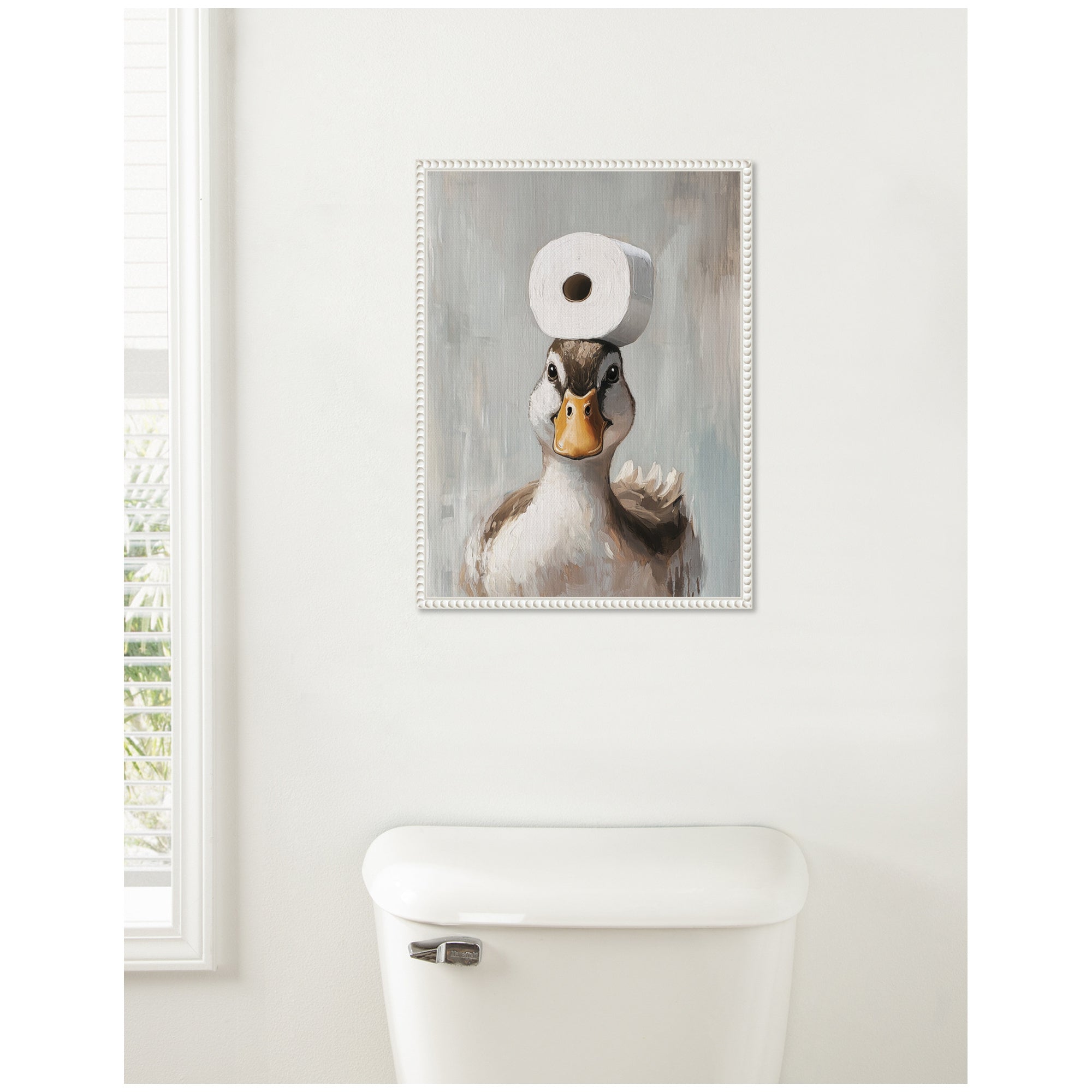 Sylvie Toilet Paper Roll on Ducks Head Bathroom Art Framed Canvas by The Creative Bunch Studio