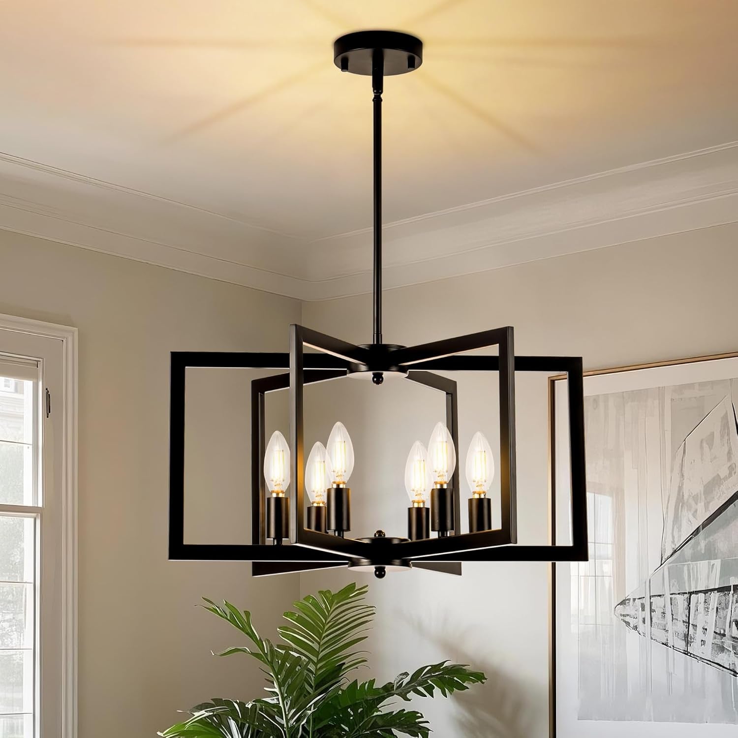 Black Adjustable 6 Light Pendant Chandelier For Dining Room-0