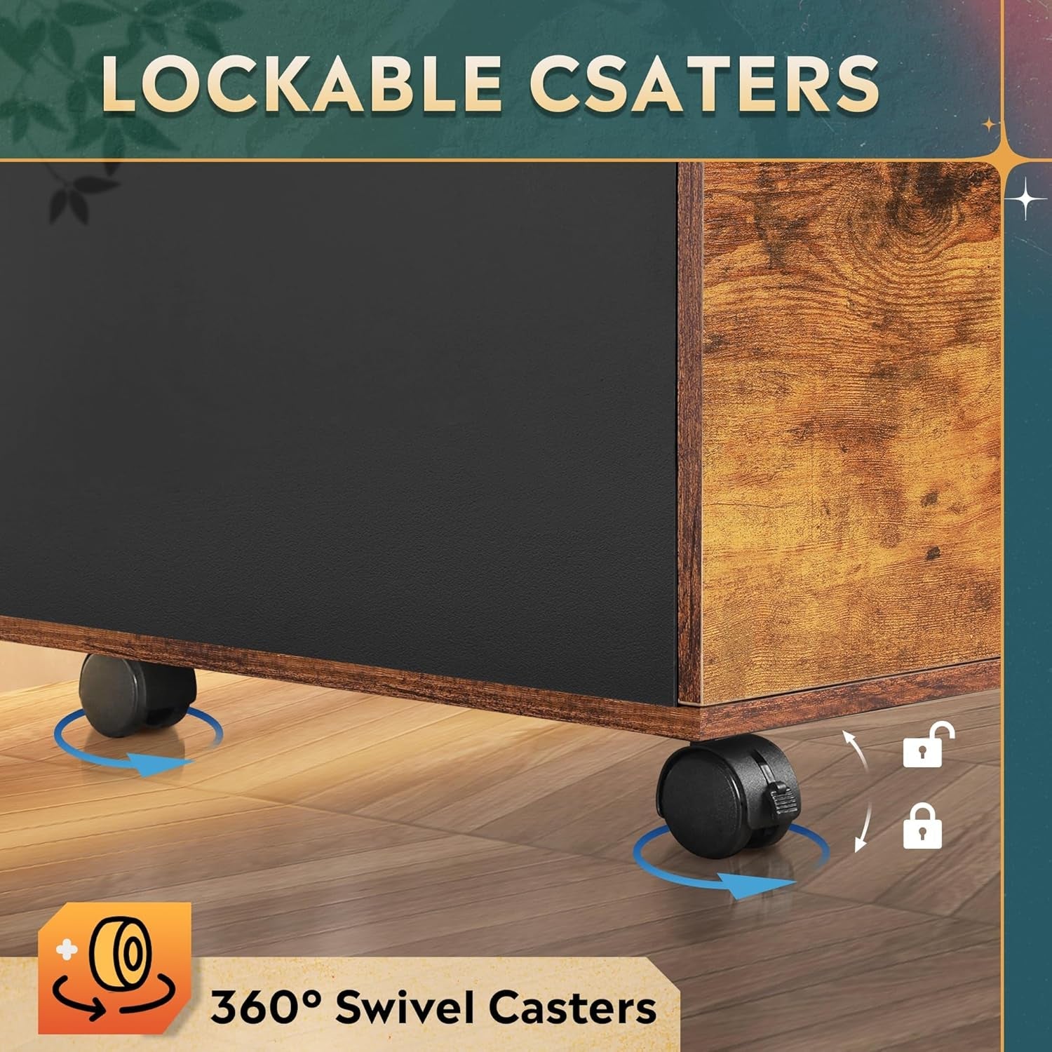 Mobile 3 Drawer Wood File Cabinet With Open Storage Shelves Rustic Brown