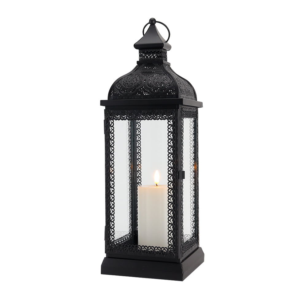 19'' High Rustic Style Metal Candle Lantern (Black)-2