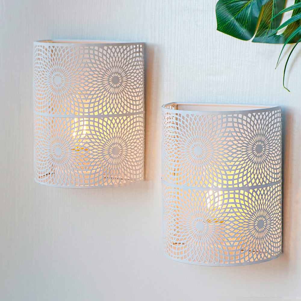 8''H Set of 2 Wall Sconce Lighting Metal Modern Wall Mount Lamp with 6-Hours Timer(Sunflower)-0