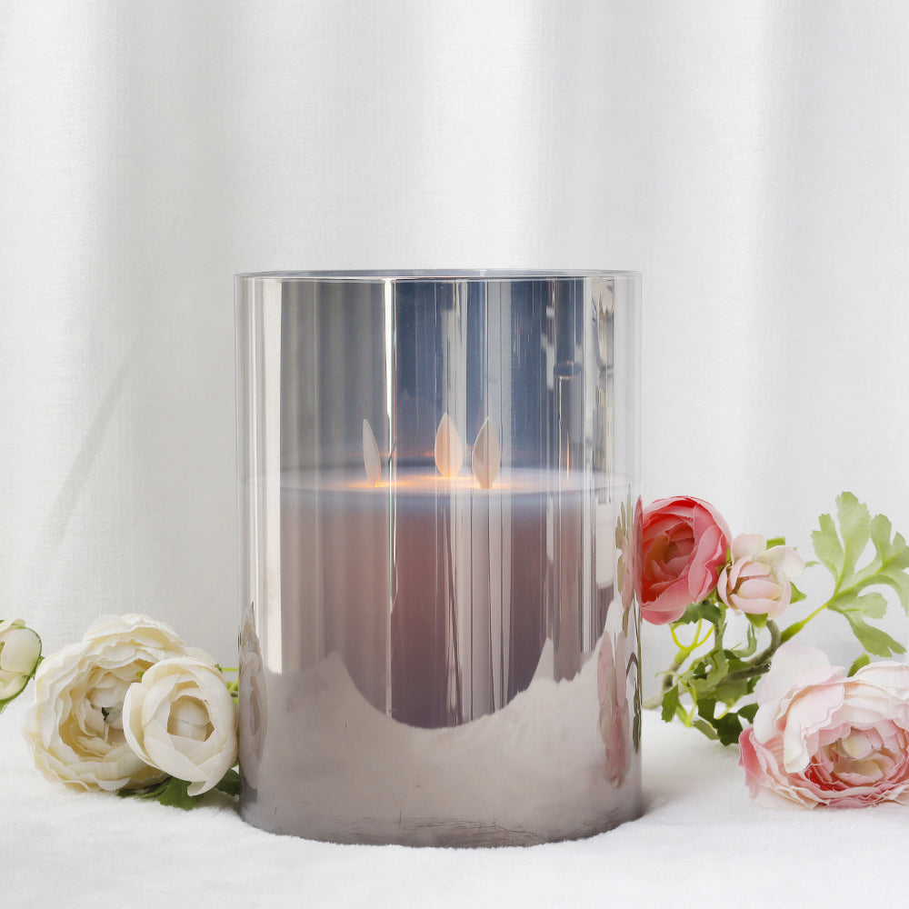 8" High 3-Wick Glass Flameless Candles-2