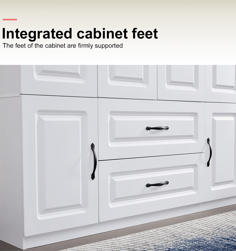 4'' H White Wooden Armoire Wardrobe Closet | Freestanding Bedroom Storage Cabinet with 4 Doors, Hanging Rod, Shelves & 2 Drawers - PRHOMZ