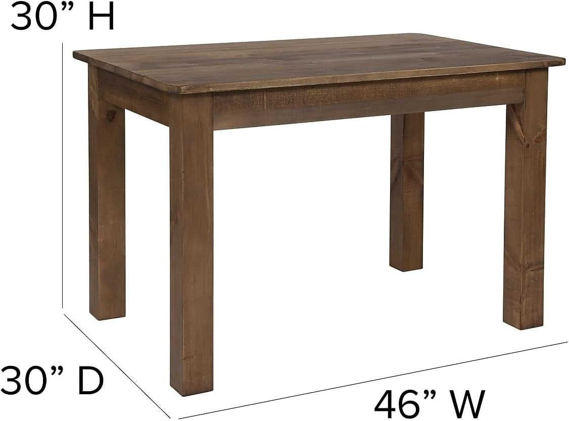 Hercules 46x30 Antique Rustic Solid Pine Farm Dining Table
