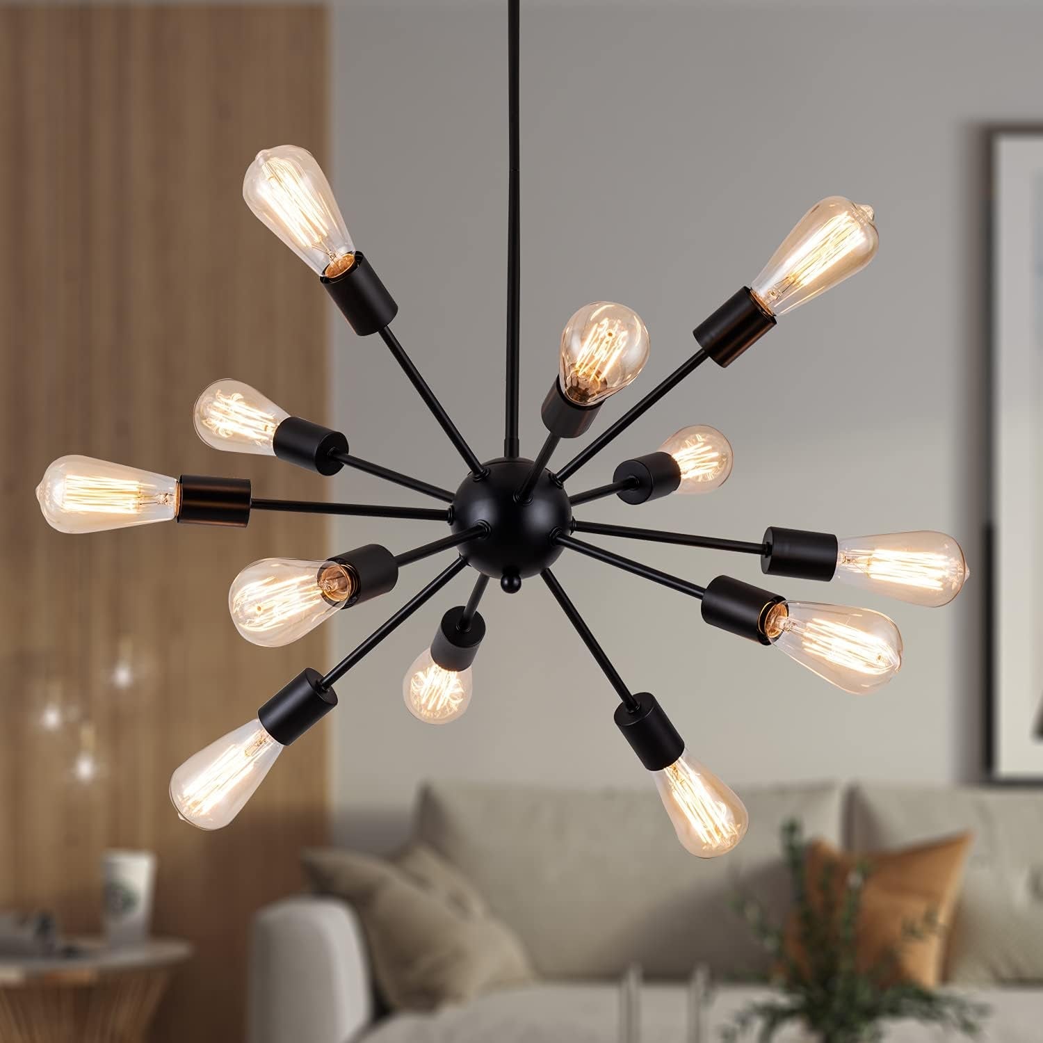 Black 12 Light Sputnik Chandelier Modern Farmhouse Pendant-0