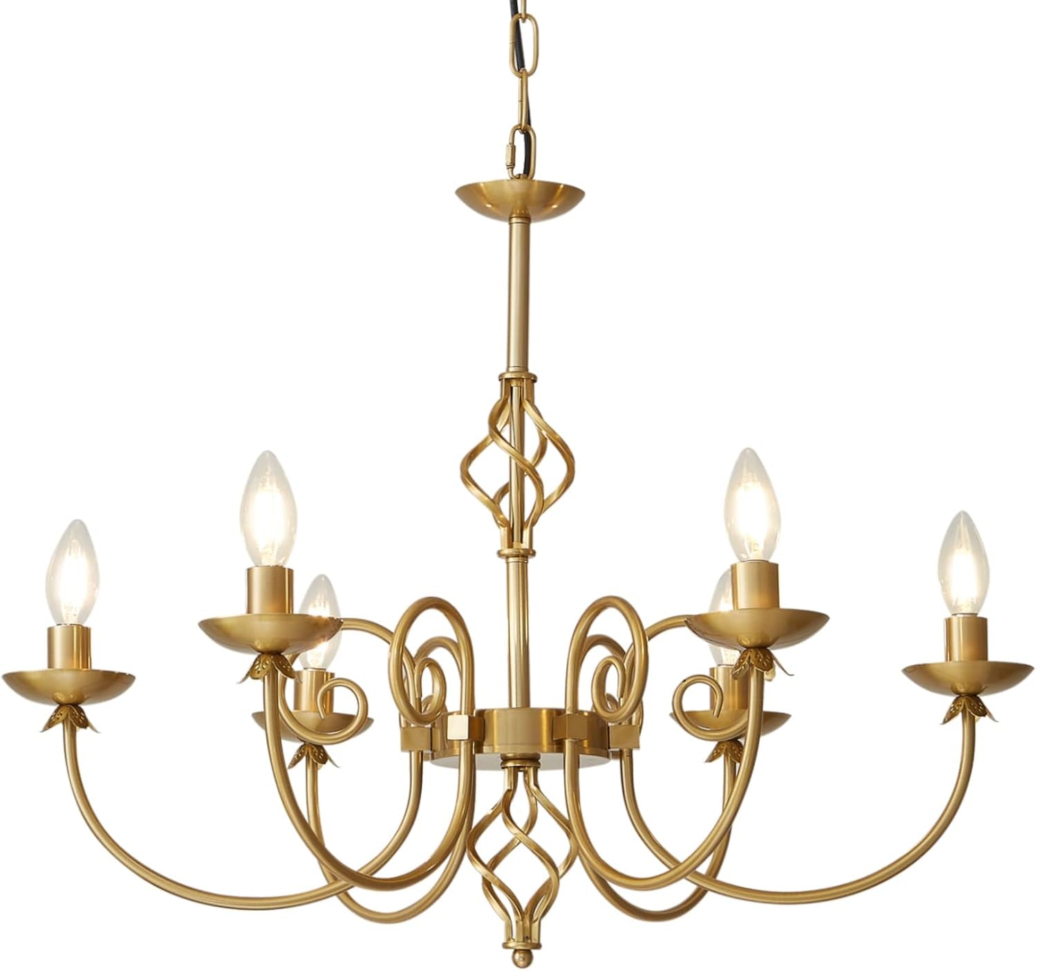 Gold Six Light Chandelier Pendant 26 Inch Dining Light-0