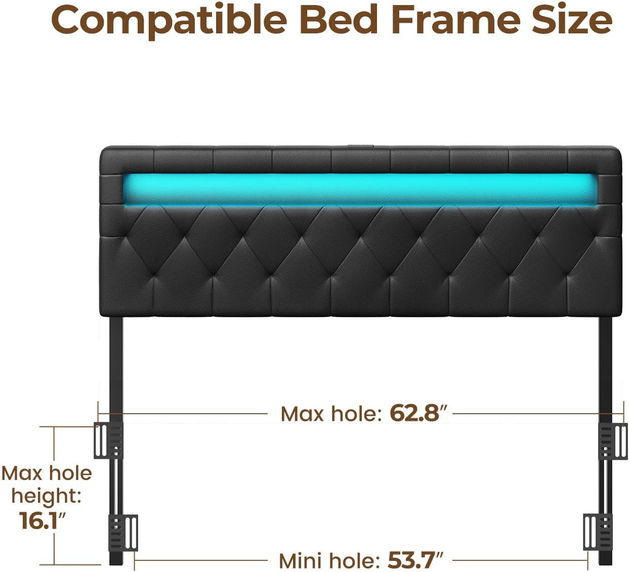 Adjustable Queen Size Headboard with 60000 LED Colors