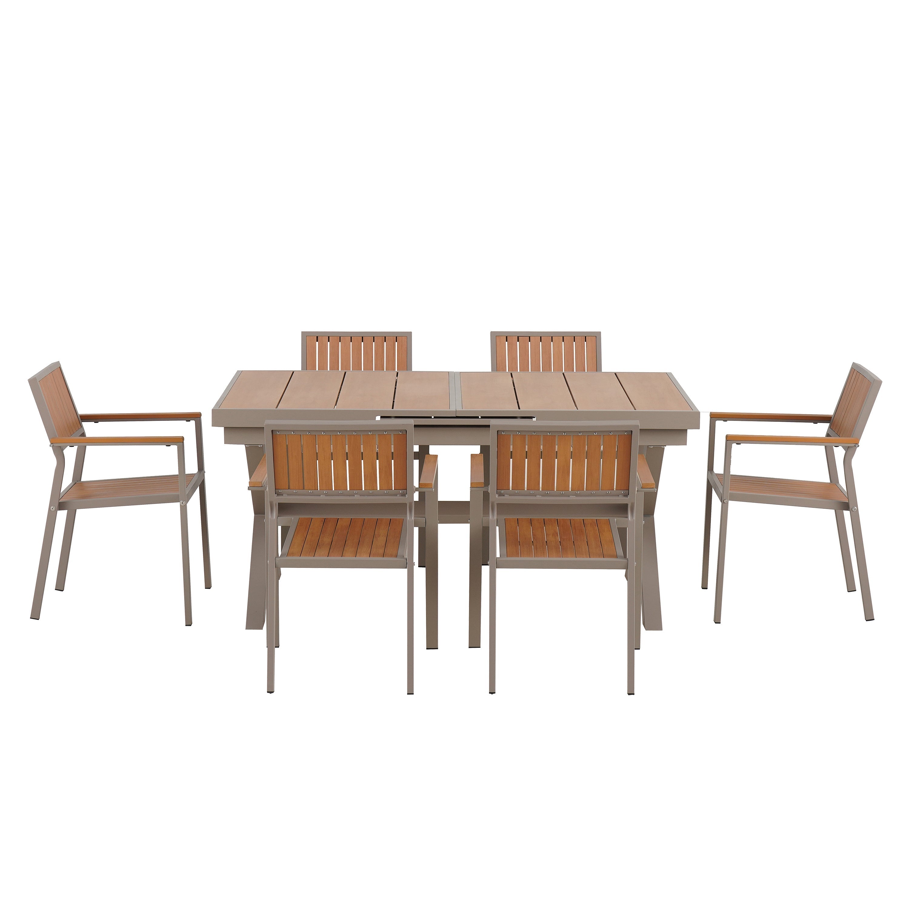 Flexible Outdoor Dining Set with Extendable Table and Six Chairs