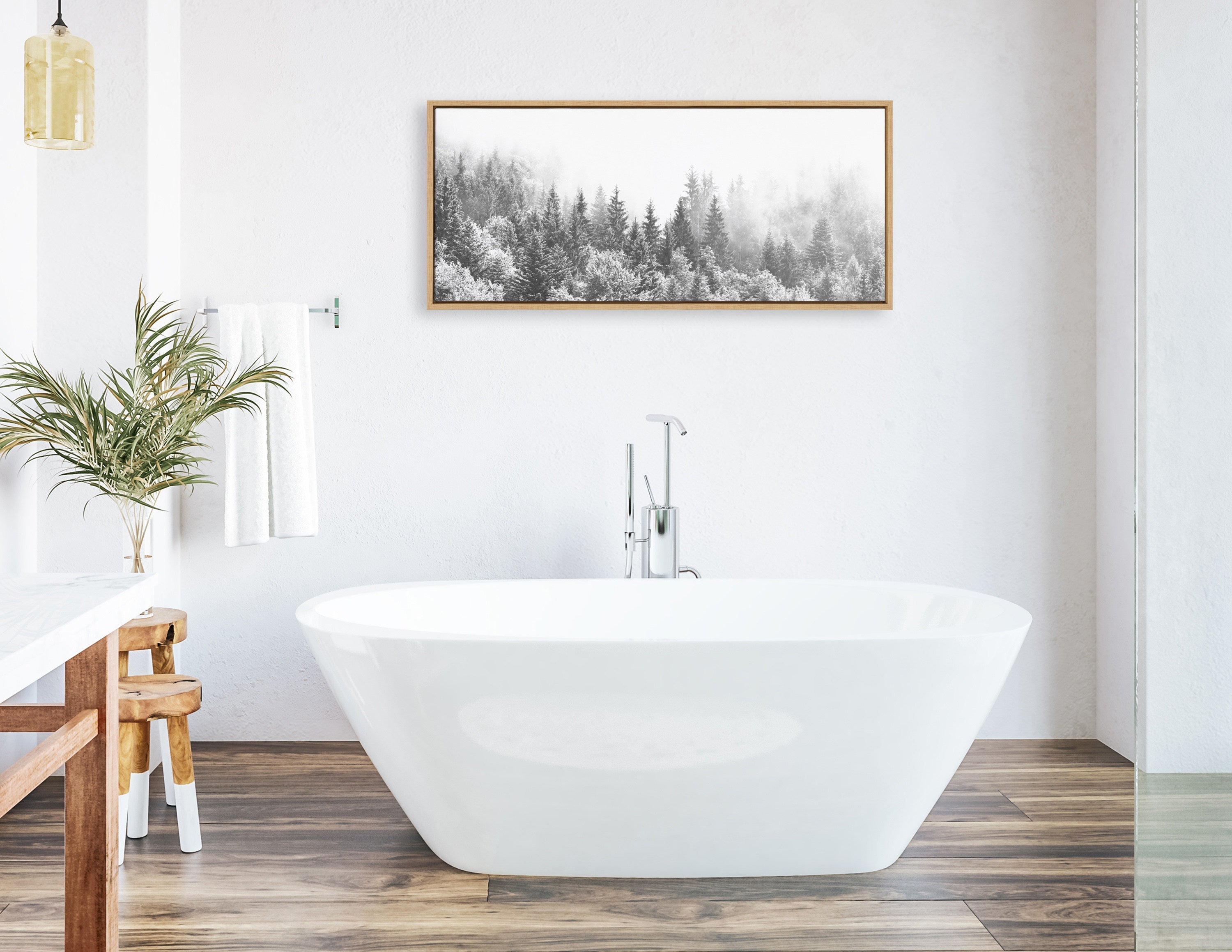 Sylvie Forest On A Foggy Day BW Framed Canvas by The Creative Bunch Studio