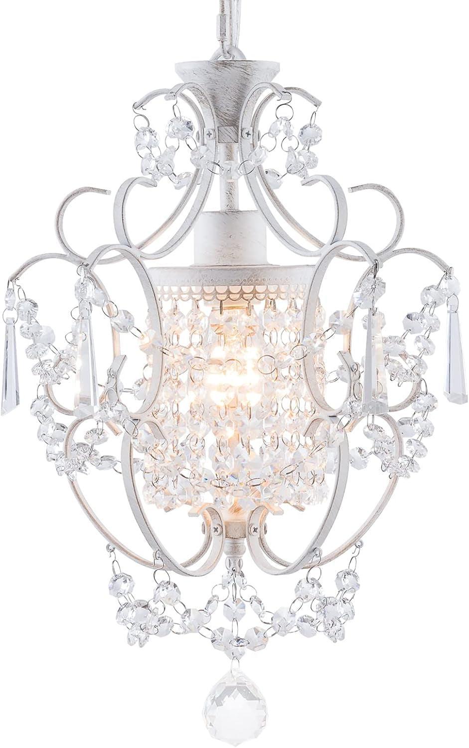 White Mini Crystal Chandelier Ceiling Light 1 Light Fixture-0