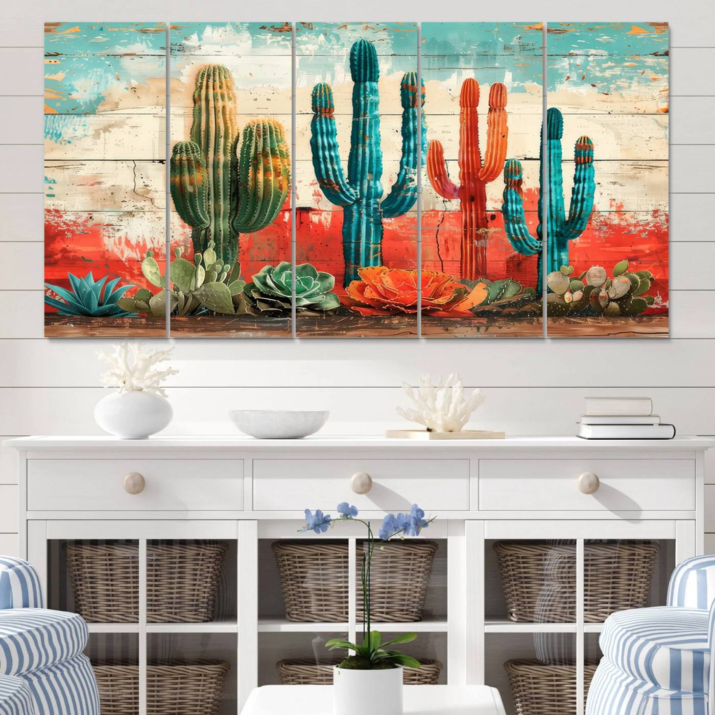 Colorful Cacti Wall Art – Framed Vibrant Succulent Canvas