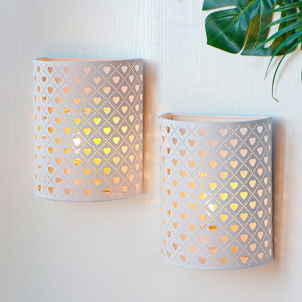 8''H Set of 2 Wall Sconce Lighting Metal Modern Wall Mount Lamp with 6-Hours Timer(Heart Shape)-0