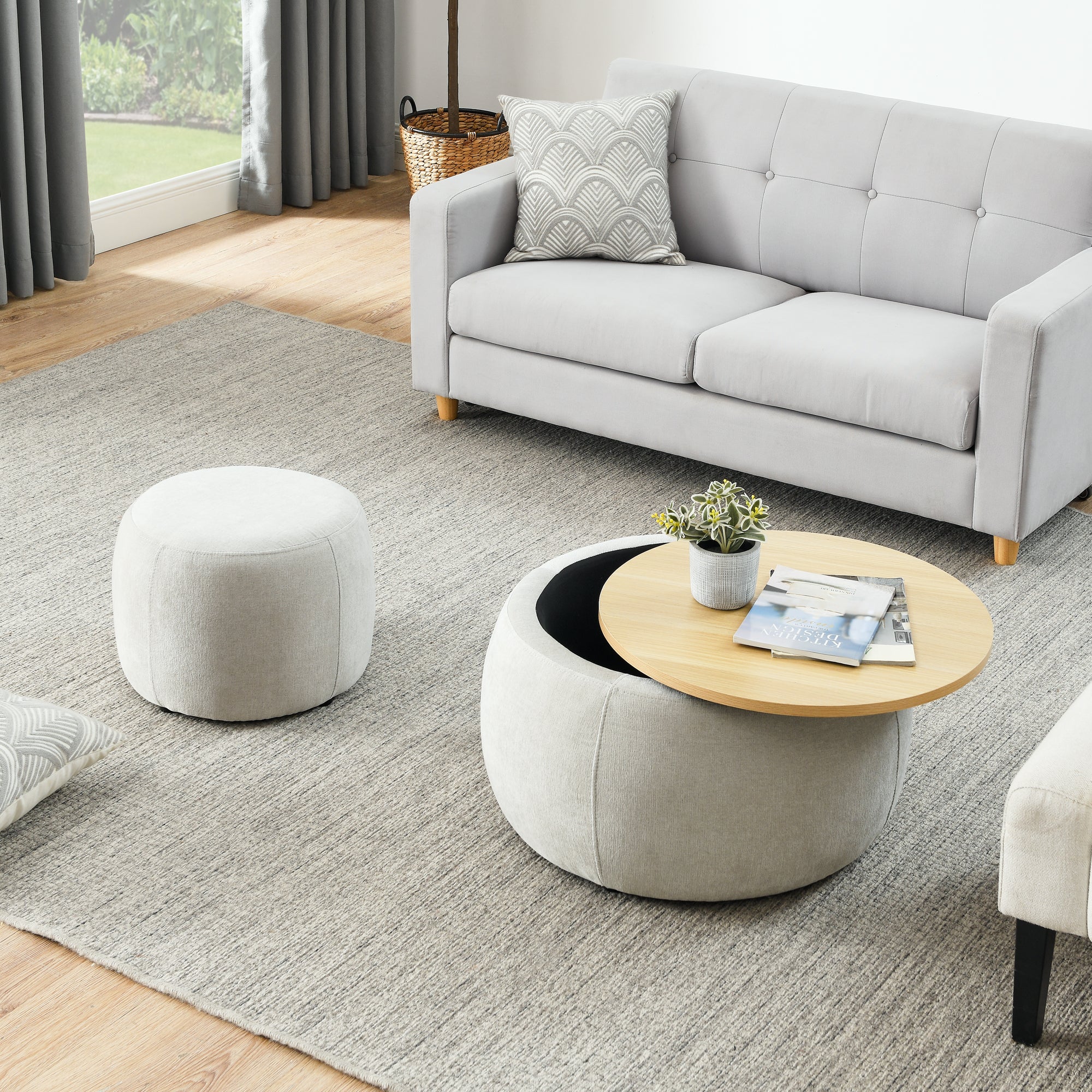 Modern Classic Round Storage Ottoman Coffee Table with Removable Top