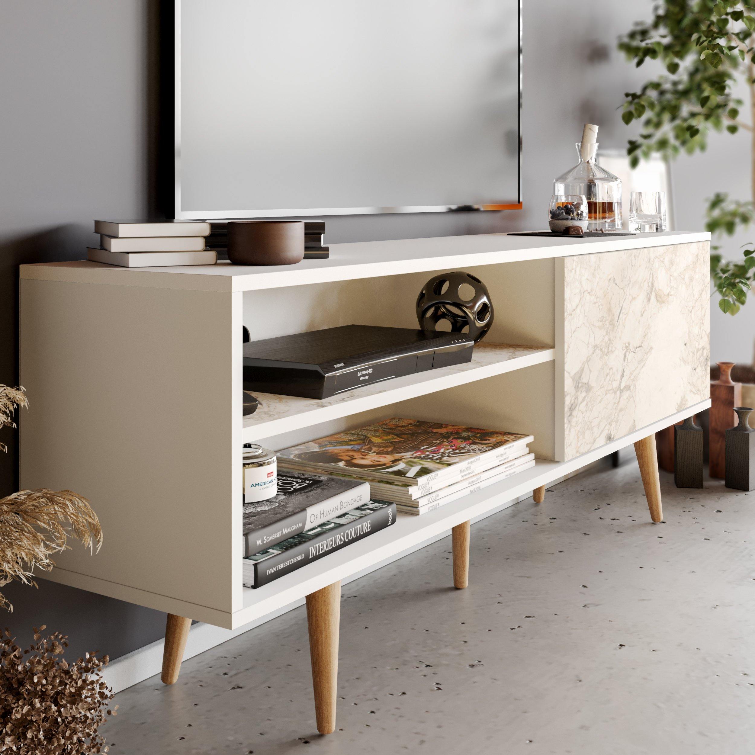 Pi 63" Wide TV Stand with Wall Shelves for TVs up to 72"