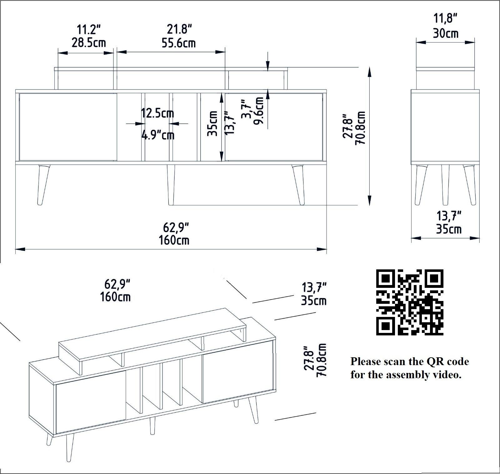 Char 63" TV Stand and Media Console with Cabinets and Shelves for TVs up to 72"