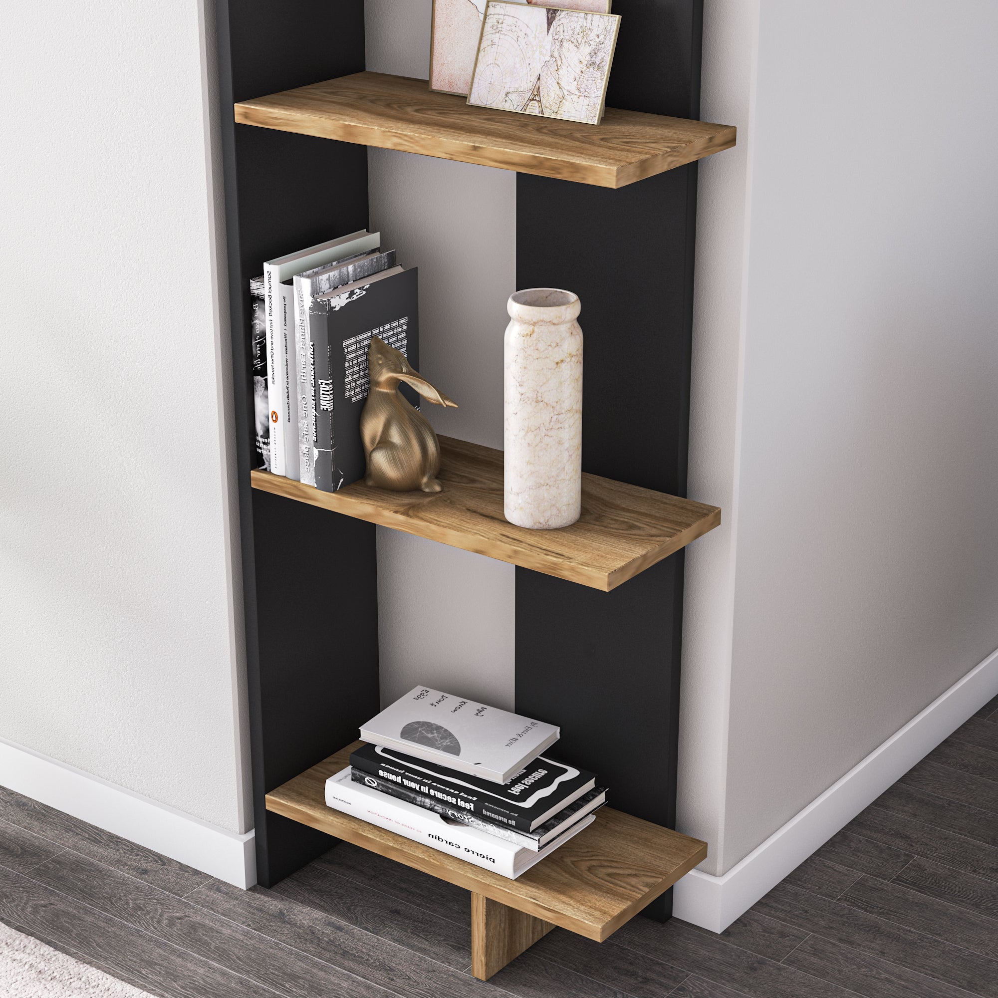 Alice 67” Corner Bookcase – 5-Tier Narrow L-Shaped Wall-Mounted Corner Bookshelf