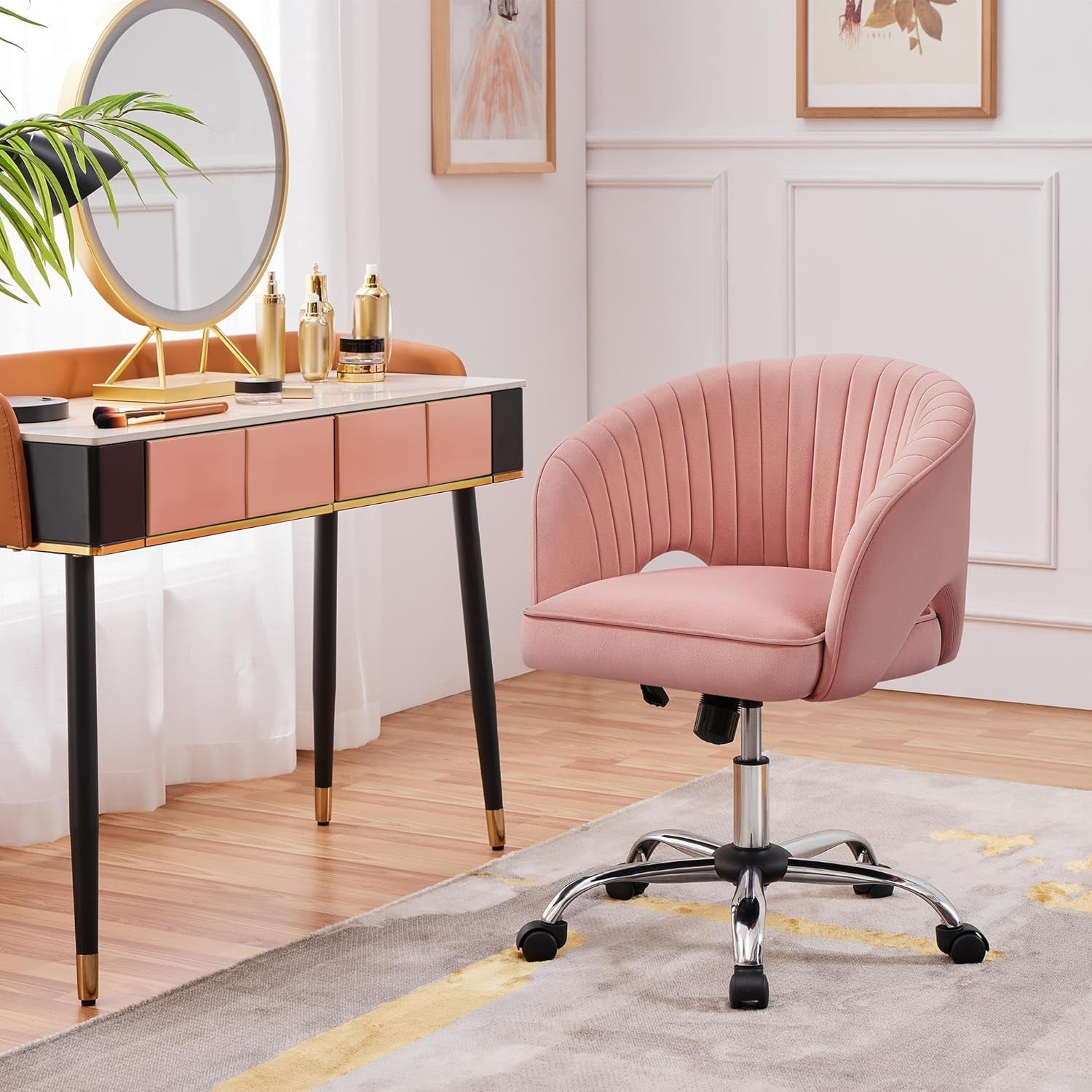 Pink Velvet Desk Chair Backrest Office Chair Modern