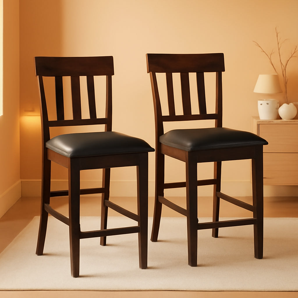 Haddigan 24 Inch Dark Brown Upholstered Bar Stool Set Of 2