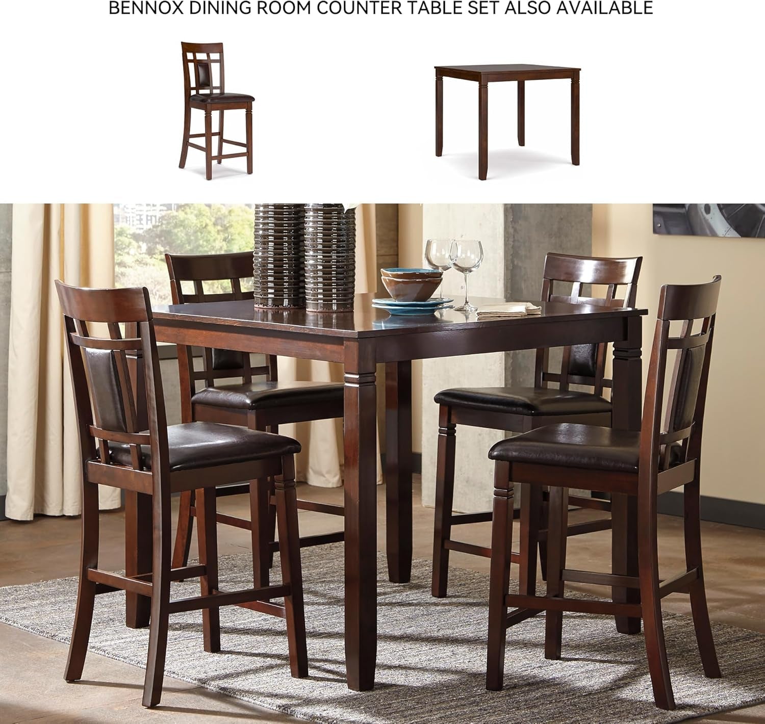 Brown Contemporary Engineered Wood Dining Table Set