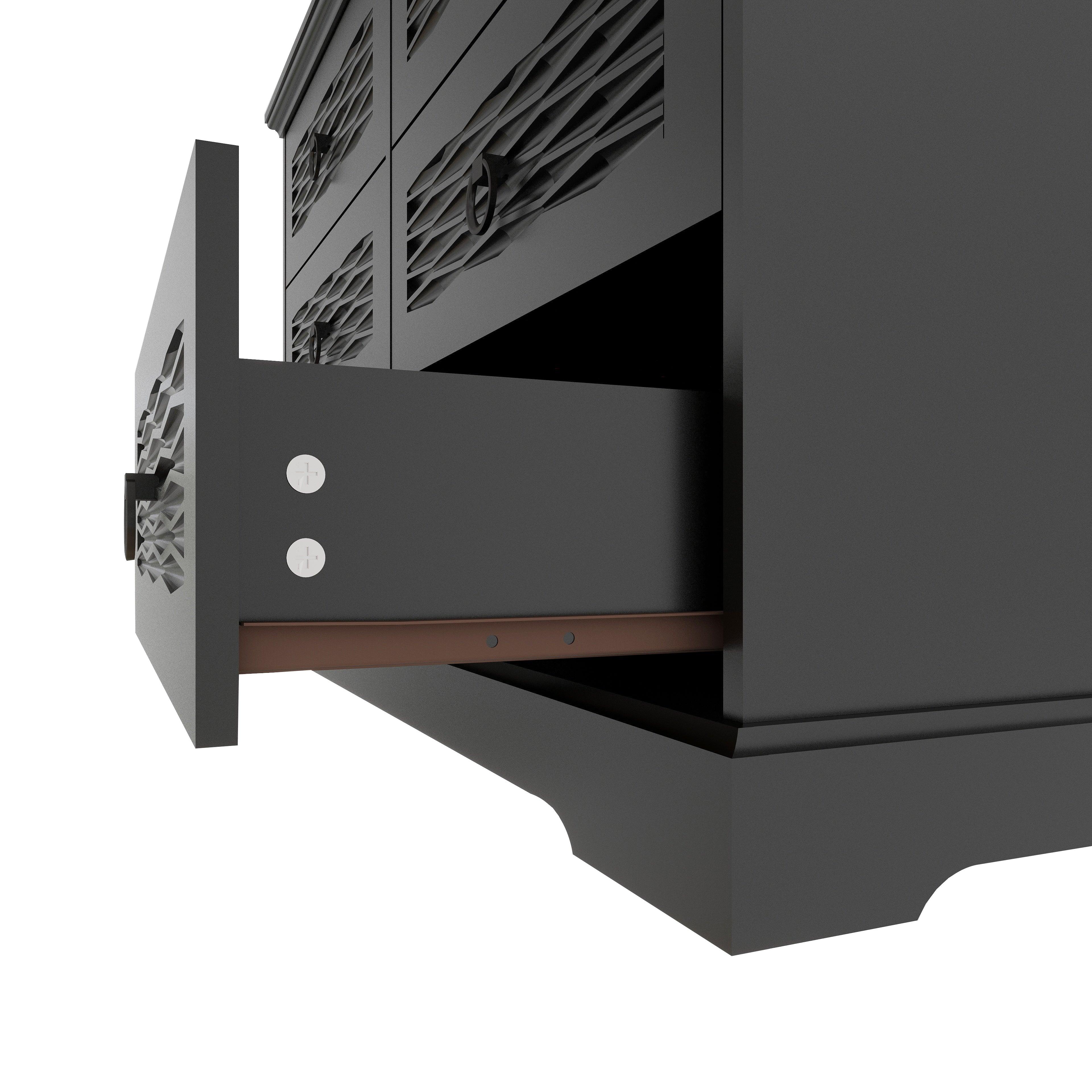 47" Wide Farmhouse Wood Drawer Dresser with 6 Drawers | Tall Chest of Drawers for Bedroom, Living Room & Entryway - PRHOMZ