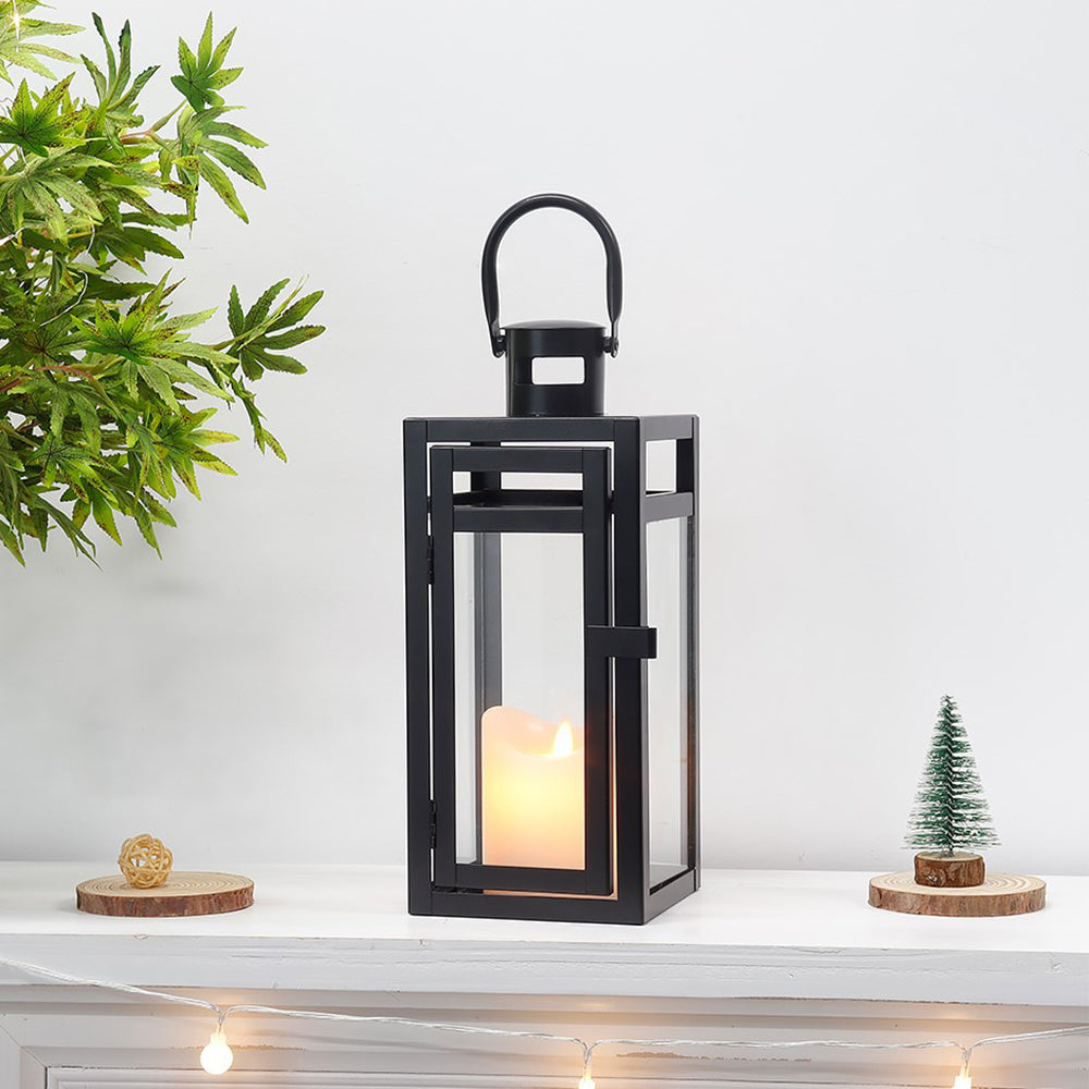 12'' High Metal Decorative Candle Lantern (Black)-2