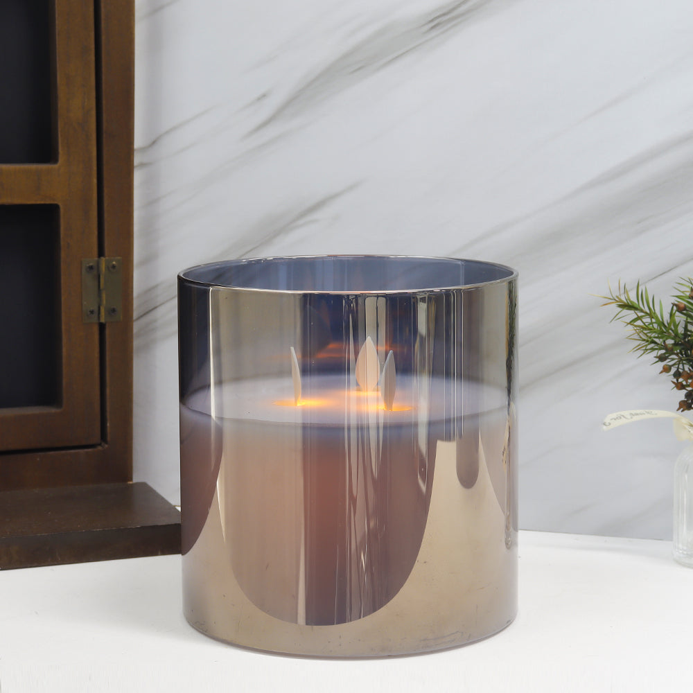 6" High Large 3-Wick Glass Flameless Candles-4