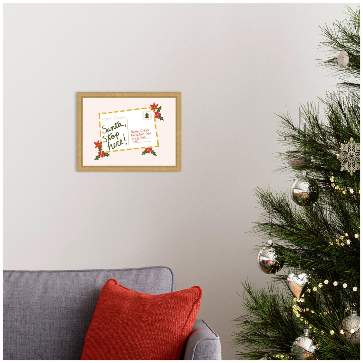 Santa Stop Here by Leonora Jennifer Framed Canvas Wall Art Print