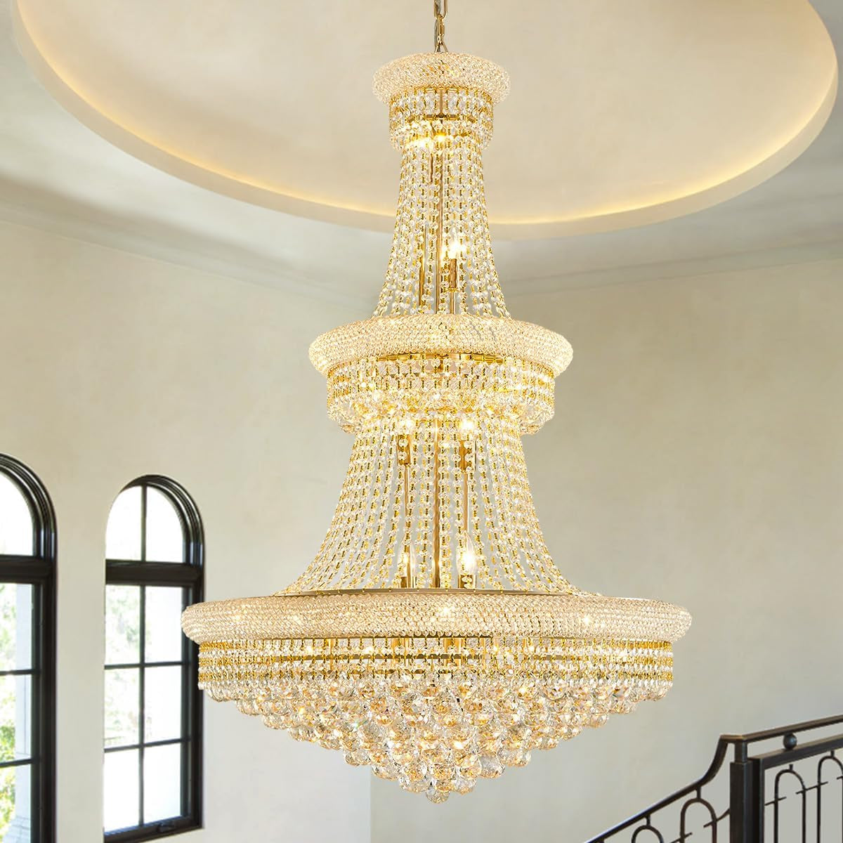 Radiant Golden Crystal Chandelier For Large Entrance-0
