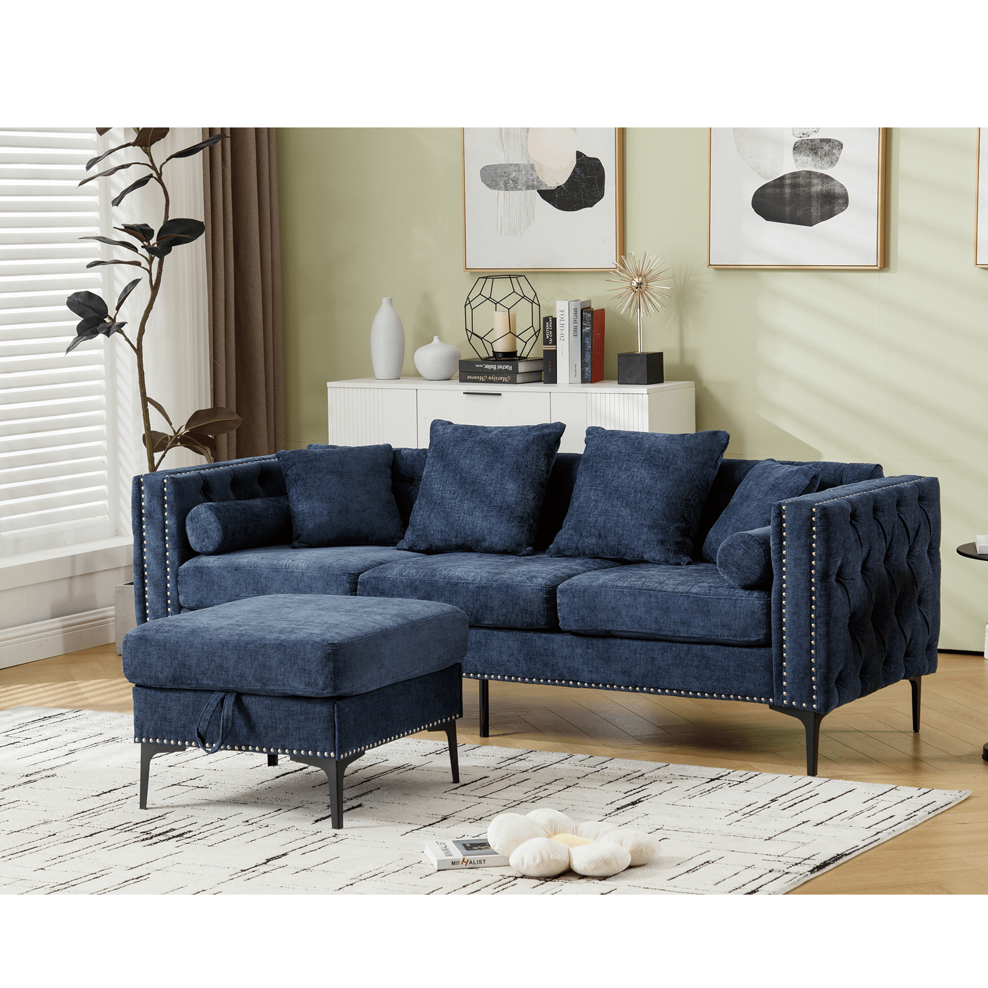 L Shaped Sectional Convertible Sofa with Storage Ottoman and Modern Tufted style - PRHOMZ