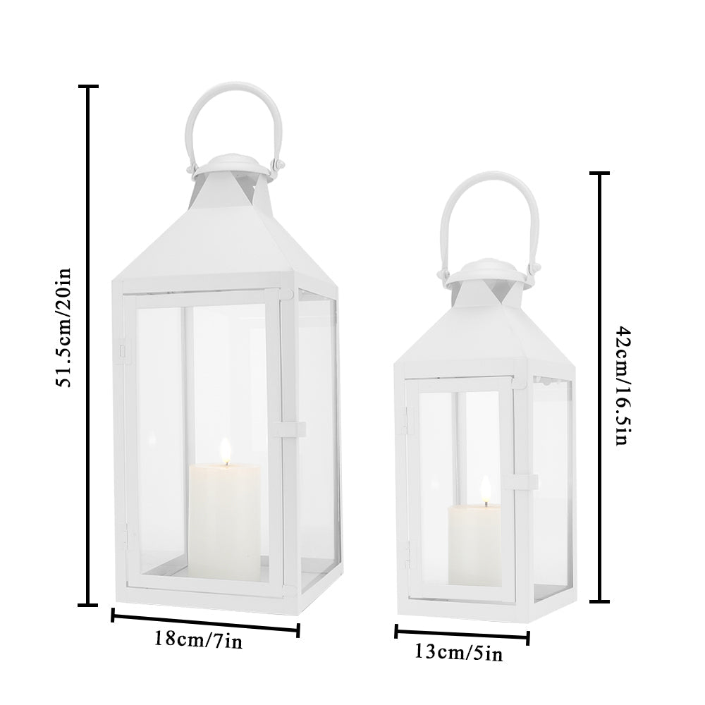17.5"&13.5"Set of 2 Metal Candle Lanterns(White)-1